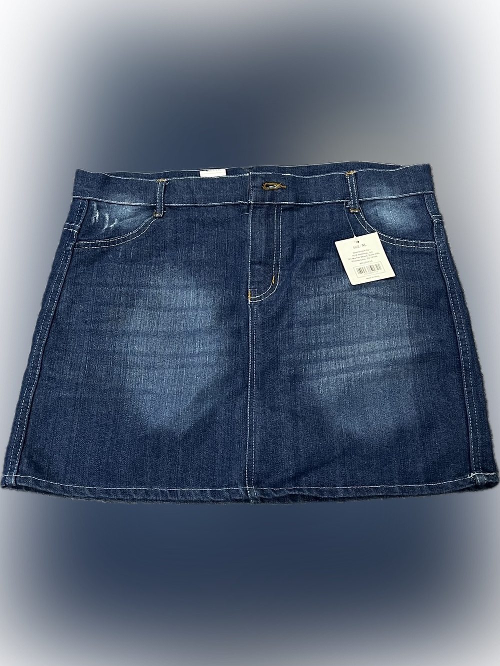 5 Style Denim Mini Skirt, Distressed WS150419, Back Pockets Zipper & Button,XL